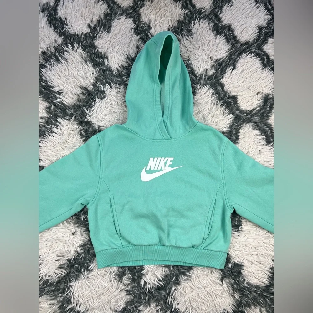 Nike Sportswear Kids Girls Crop Club Fleece Pullover Hoodie Sz Large Mint Green